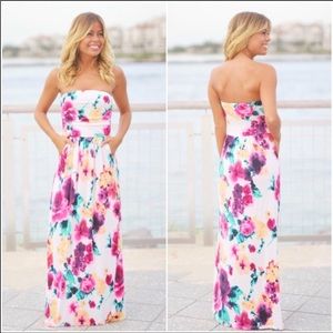 Strapless floral maxi dress